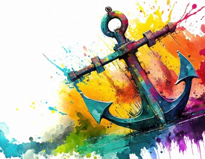 Security theme showing a anchor in multicolored vibrant splashy ambiance. AI generated image with