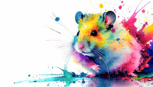 Pet and animal theme showing a hamster in multicolored vibrant splashy ambiance. AI generated image