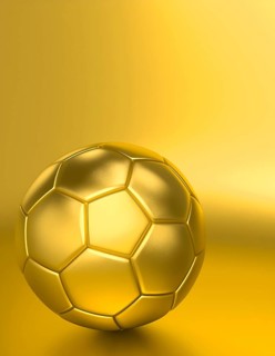 AI generated image showing a golden soccer ball in golden ambiance