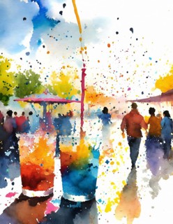 AI generated lifestyle theme showing an urban street party scenery with lots of people in
