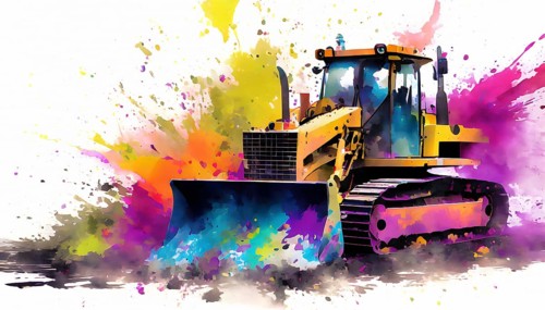 Construction theme showing a bulldozer in multicolored vibrant splashy ambiance. AI generated image