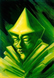 Strange picture painted by me showing the face of a green gnome