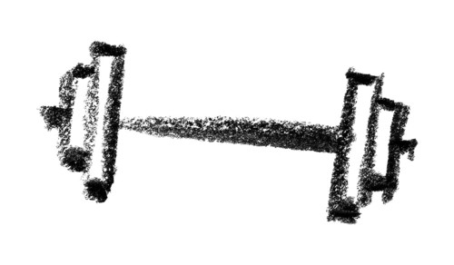 Crayon-sketched illustration of a dumbbell
