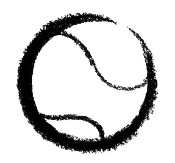 Crayon-sketched tennis ball in white back