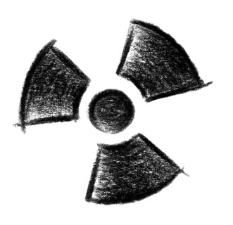 Crayon-sketched illustration of a radioactive symbol
