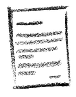 Crayon-sketched illustration of a written information paper