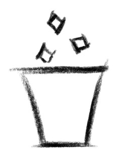 Crayon-sketched illustration of a wastebasket