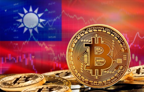 Investors in cryptocurrency and Blockchain Technology in Taiwan, Concept. Bitcoin with Taiwan flag