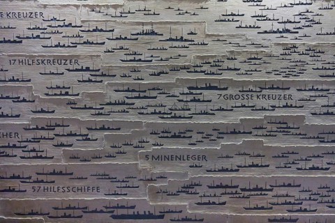 Relief with various types of ships and inscriptions, naval memorial, Laboe, Kiel Fjord,