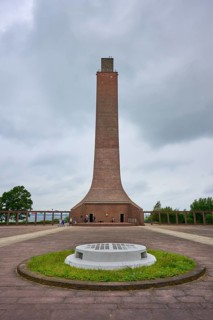 Towering brick monument under a cloudy sky, Naval Memorial, Laboe, Kiel Fjord, Schleswig-Holstein,