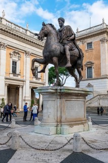 Copy of larger-than-life bronze statue of Roman Emperor Marcus Aurelius on the Capitoline Hill in