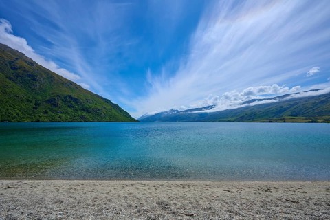 Expansive lake landscape under dramatic skies, Kingston, Queenstown-Lakes District, Otago, South