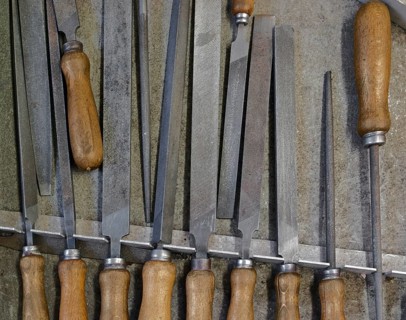 Detail of various old rasps and files