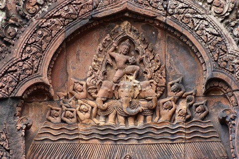 Architectural detail at Banteay Srei, a historic temple in Cambodia