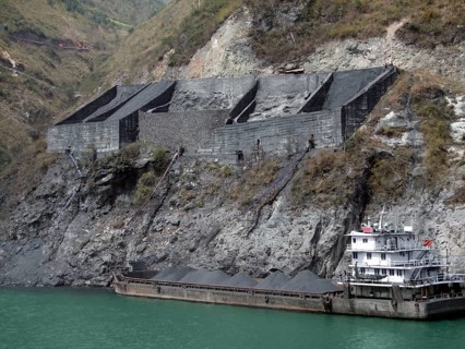 Chinese cargo ship and gravel distribution at yangtze river