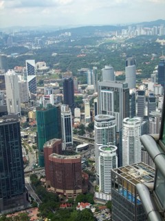 High angle aerial view around Kuala Lumpur City Centre in Malaysia