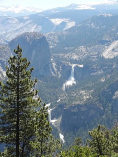 High angle view with waterfall at the Yosemite National Park in California, USA
