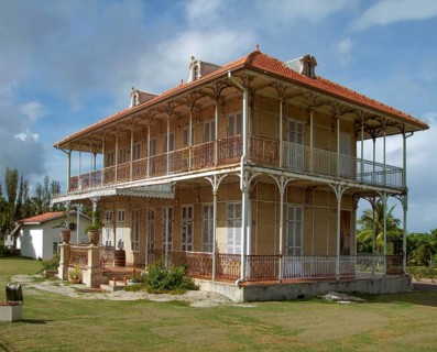Historic wooden hacienda building seen in Guadeloupe