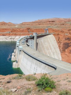 Scenery around Hoover Dam in the Black Canyon at the Colorado River in USA