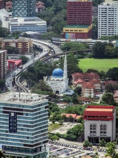 High angle aerial view around Kuala Lumpur City Centre in Malaysia