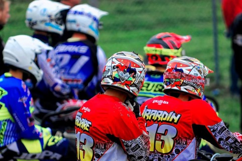 Motocross, Rudersberg, Baden-Württemberg, Germany, Europe, Motorcyclists in colourful clothing and