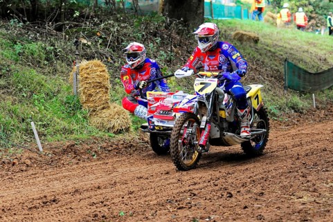 Motocross, Rudersberg, Baden-Württemberg, Germany, Europe, sidecar motorcyclist in a bend near