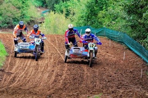 Motocross, Rudersberg, Baden-Württemberg, Germany, Europe, Two sidecar motorbikes in close