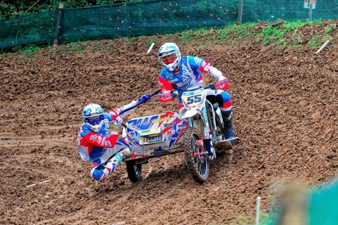 Motocross, Rudersberg, Baden-Württemberg, Germany, Europe, Exciting moment in a bend during a