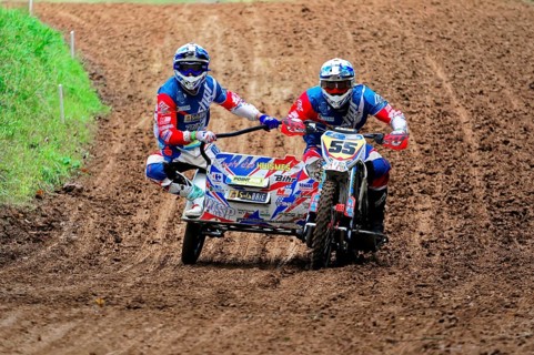 Motocross, Rudersberg, Baden-Württemberg, Germany, Europe, Sidecar motocross team manoeuvres