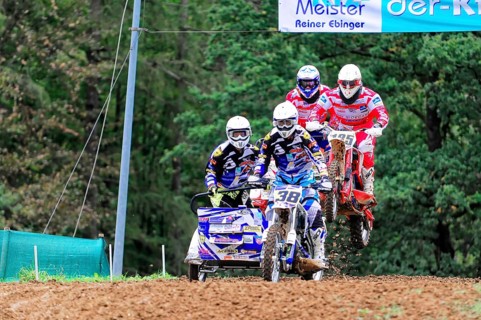 Motocross, Rudersberg, Baden-Württemberg, Germany, Europe, Two motorcyclists in full action as they