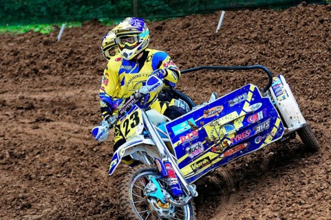 Motocross, Rudersberg, Baden-Württemberg, Germany, Europe, pair of riders in a sidecar motocross