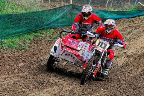 Motocross, Rudersberg, Baden-Württemberg, Germany, Europe, Rider duo in full speed through muddy