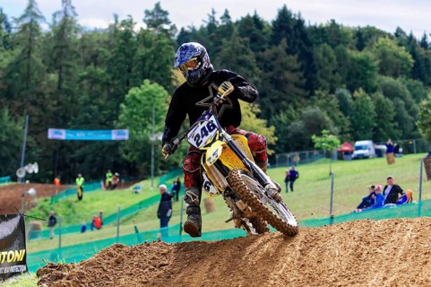 Motocross, Rudersberg, Baden-Württemberg, Germany, Europe, Rider on motorbike in fast ride on