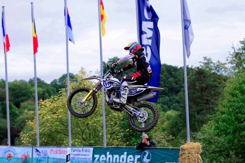 Motocross, Rudersberg, Baden-Württemberg, Germany, Europe, Motocross rider jumps with motorbike in