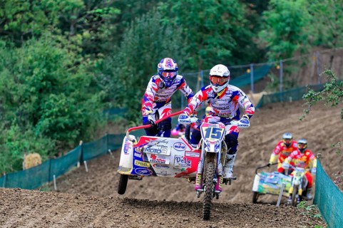 Motocross, Rudersberg, Baden-Württemberg, Germany, Europe, Motocross rider with sidecar at full