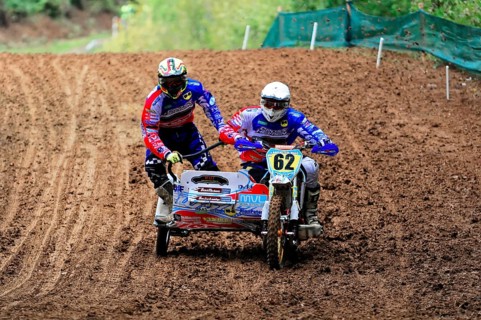 Motocross, Rudersberg, Baden-Württemberg, Germany, Europe, Two riders in a sidecar motocross race