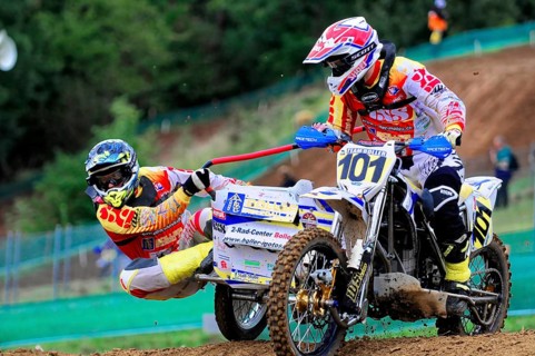 Motocross, Rudersberg, Baden-Württemberg, Germany, Europe, Two riders on a motorbike race around