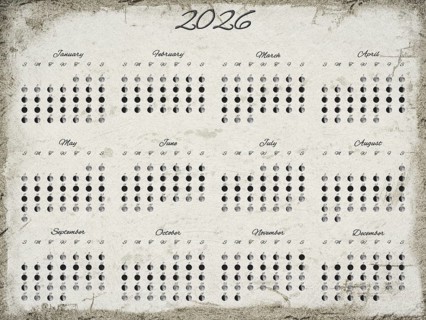 Lunar Phases Calendar, Full Year 2026 Daily Moon Phase, Old Paper