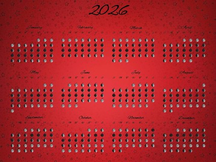 Lunar Phases Calendar, Full Year 2026 Daily Moon Phases, New Year Edition