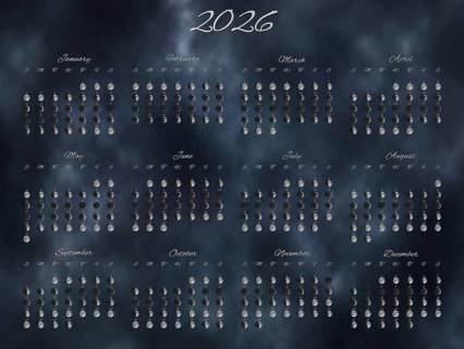 Lunar Phases Calendar, Full Year 2026 Daily Moon Phases
