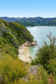 Coastal sunny scenery at the Abel Tasman National Park in New Zealand