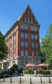 Historic house in Hamburg, a city in Northern Germany at summer time