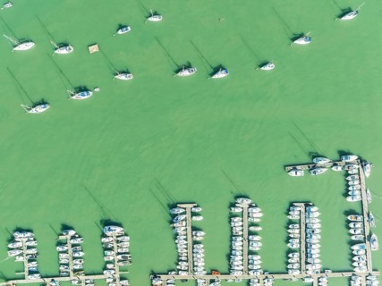 Sports and fishing boats at the marina of the fishing village of Sancti Petri. In the marshland of