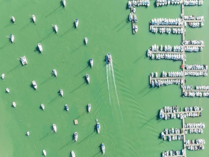 Sports and fishing boats at the marina of the fishing village of Sancti Petri. In the marshland of