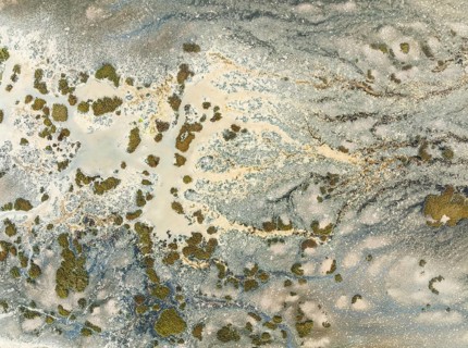 Marshland at low tide. Nature Reserve La Breña y Marismas del Barbate. Aerial view. Drone shot.
