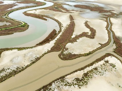 The Barbate river and surrounding marshland at low tide. Nature Reserve La Breña y Marismas del