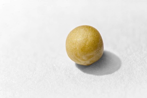 Macro shot of a mustard seed on white paper surface