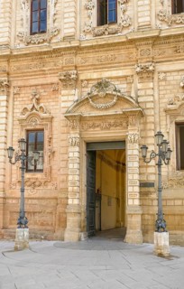 Entrance of the Palazzo della Provincia in Lecce, a city in Apulia, Italy