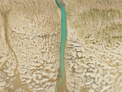Network of channels and streams at low tide. In the marshland of the Bahía de Cádiz Nature Reserve.