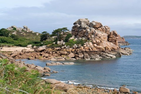 Waterside scenery around Perros-Guirec at the Pink Granite Coast in Brittany, France